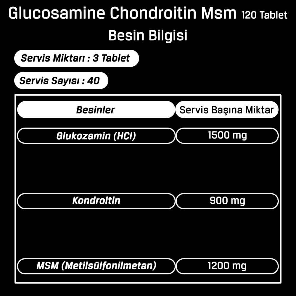 hardline glucosamine chondroitin msm 120 tablet besin bilgisi