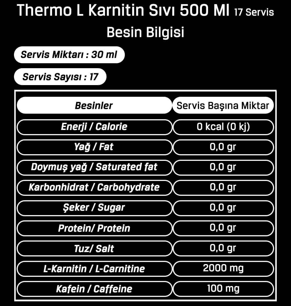 hardline thermo l karnitin sivi 500 ml 17 servis besin bilgisi