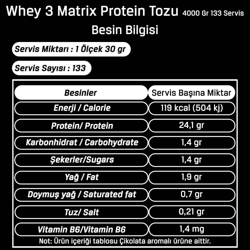 hardline whey 3 matrix protein tozu 4000 gr 133 servis besin bilgisi